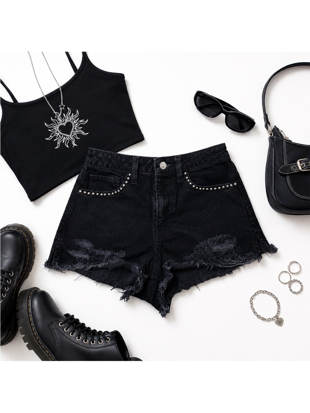 Forever 21 Premium Studded Black Denim Shorts | Size 26 | Y2K Festival